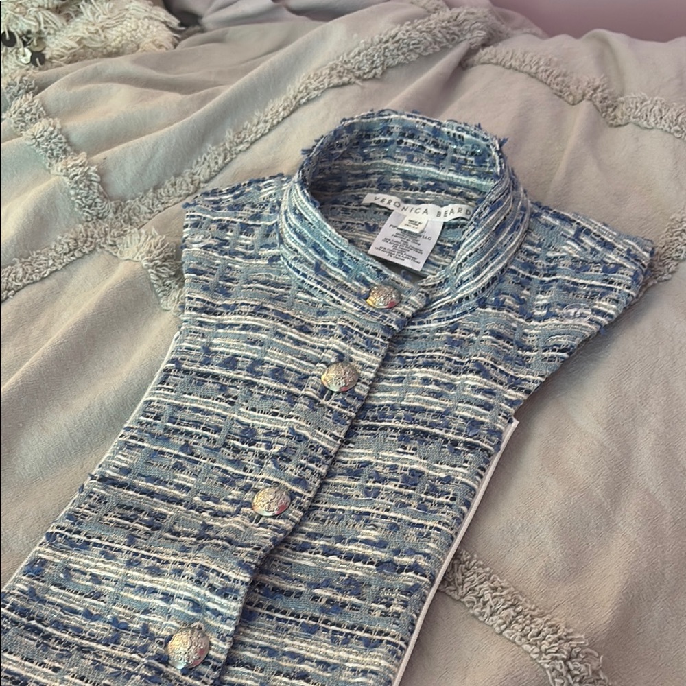 Veronica Beard Blue Striped Wool Dickey Jacket Insert - Picture 3 of 4